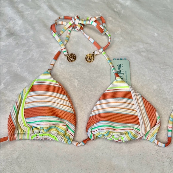 NWT Luli Fama Miami TRIANGLE TOP ONLY Size S Multi colored Orange white - Picture 2 of 5